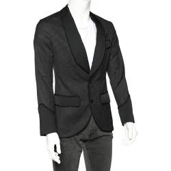 Dolce & Gabbana Black Polka Dotted Wool & Silk Trimmed Tuxedo Blazer S