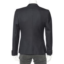 Pre Owned جاكيت بليزر دولتشي أند غابانا صوف أزرق داكن صدرية واحدة مطرز شعار الماركة مقاس وسط (ميديوم)