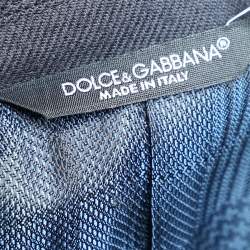 Pre Owned جاكيت بليزر دولتشي أند غابانا صوف أزرق داكن صدرية واحدة مطرز شعار الماركة مقاس وسط (ميديوم)