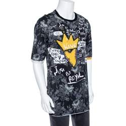 Pre Owned Dolce & Gabbana Grey Just Be Royal Print Cotton Long Crewneck T-Shirt S