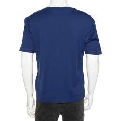 مملوكة مسبقًا تي شيرت دولتشي & غابانا قطن أزرق بأكمام قصيرة بطبعة الشعار مقاس متوسط - ميديوم