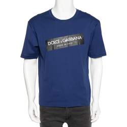 Dolce & Gabbana Blue Logo Printed Cotton Short Sleeve T-Shirt M