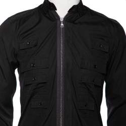 Pre Owned قميص دولتشي أند غابانا قطن أسود مين جيب بسحاب أمامي قصة مجسمة مقاس وسط (ميديوم)