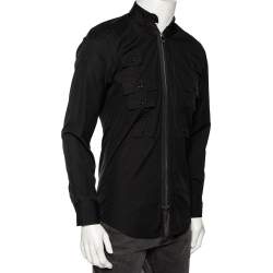 Pre Owned قميص دولتشي أند غابانا قطن أسود مين جيب بسحاب أمامي قصة مجسمة مقاس وسط (ميديوم)