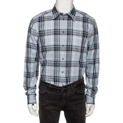 Pre Owned Dolce & Gabbana Grey Checkered Cotton Gold Fit Shirt XXL
