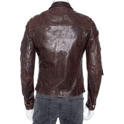 Pre Owned Dolce & Gabbana Vintage Brown Leather Zip Front Jacket M