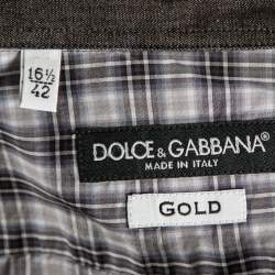 Pre Owned Dolce & Gabbana Grey Checkered Cotton Button Front Gold Label Shirt XL 
