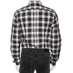 Pre Owned Dolce & Gabbana Blue & Brown Plaid Checked Cotton Gold Label Shirt XL