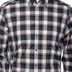 Pre Owned Dolce & Gabbana Blue & Brown Plaid Checked Cotton Gold Label Shirt XL