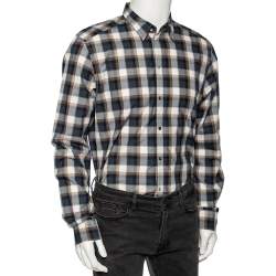 Pre Owned Dolce & Gabbana Blue & Brown Plaid Checked Cotton Gold Label Shirt XL