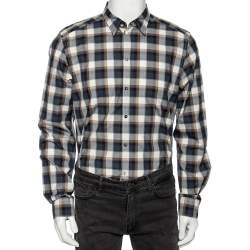 Pre Owned Dolce & Gabbana Blue & Brown Plaid Checked Cotton Gold Label Shirt XL