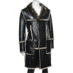 Dolce & Gabbana Black Leather & Fur Reversible Button Front Coat XL