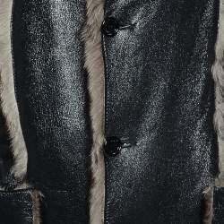 Dolce & Gabbana Black Leather & Fur Reversible Button Front Coat XL