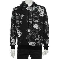 Pre Owned Dolce & Gabbana Monochrome Floral Printed Cotton Knit Hoodie L