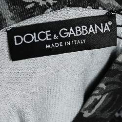 Pre Owned هودي دولتشي أند غابانا تريكو قطن طباعة زهور مونوكروم مقاس كبير