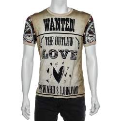 Pre Owned Dolce & Gabbana  Cream Wanted Printed Cotton Crewneck T-Shirt L