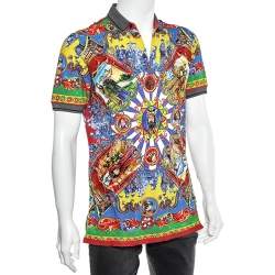 مملوكة مسبقًا Dolce & Gabbana Multicolor Sicilian Chinoiserie Print Cotton Polo T-Shirt L