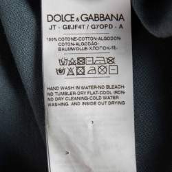 Pre Owned Dolce & Gabbana Blue Cotton Knit Logo Plaque Detail V-Neck T-Shirt M