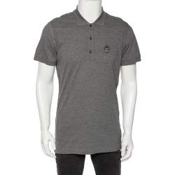 Pre Owned Dolce & Gabbana Grey Cotton Pique Logo Crest Embroidered Polo T-Shirt L