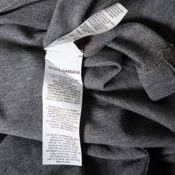 مملوكة مسبقًا تي شيرت بولو دولتشي أند غابانا قطن رصاصي بيكيه مزخرف شعار الماركة مقاس كبير (لارج)