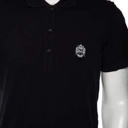 Dolce & Gabbana Black Cotton Pique Logo Crest Embroidered Polo T-Shirt L