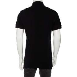 Dolce & Gabbana Black Cotton Pique Logo Crest Embroidered Polo T-Shirt L