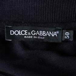 مملوكة مسبقًا Dolce & Gabbana Black Cotton Pique Logo Crest Embroidered Polo T-Shirt L