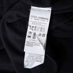 مملوكة مسبقًا Dolce & Gabbana Black Cotton Pique Logo Crest Embroidered Polo T-Shirt L