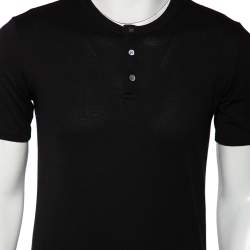Pre Owned Dolce & Gabbana Black Cotton Knit Buttoned Crewneck T-Shirt S