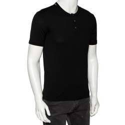 Pre Owned Dolce & Gabbana Black Cotton Knit Buttoned Crewneck T-Shirt S