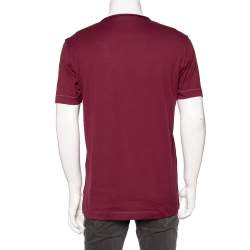 Pre Owned Dolce & Gabbana Burgundy Cotton Rose Applique Detailed T-Shirt XL