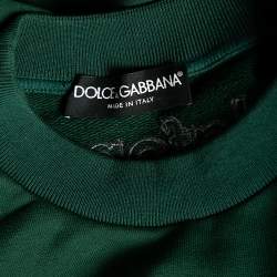 Pre Owned Dolce & Gabbana Green Cotton Appliqued Crewneck Sweatshirt XS