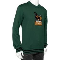 Pre Owned Dolce & Gabbana Green Cotton Appliqued Crewneck Sweatshirt XS
