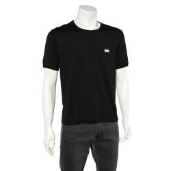 مملوكة مسبقًا Dolce & Gabbana Black Cotton Logo Plaque Detail Crewneck T-Shirt XL
