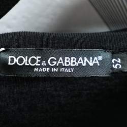 مملوكة مسبقًا Dolce & Gabbana Black Cotton Logo Plaque Detail Crewneck T-Shirt XL