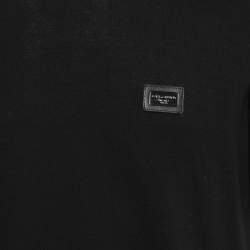 مملوكة مسبقًا Dolce & Gabbana Black Cotton Logo Plaque Detail Crewneck T-Shirt XL