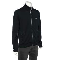 Pre Owned جاكيت دولتشي أند غابانا قطن تريكو أسود بسحاب أمامي مقاس كبير جدًا - إكس لارج