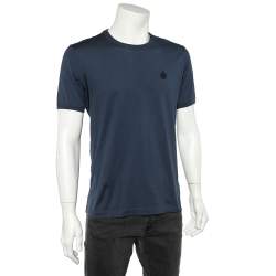 مملوكة مسبقًا تي شيرت دولتشي أند غابانا قطن أزرق مطرز تاج برقبة مستديرة مقاس كبير - لارج