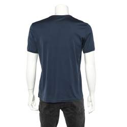 مملوكة مسبقًا تي شيرت دولتشي أند غابانا قطن أزرق مطرز تاج برقبة مستديرة مقاس كبير - لارج