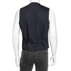 Pre Owned Dolce & Gabbana Navy Blue & Brown Printed Cotton Waistcoat L