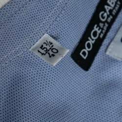 مملوكة مسبقًا قميص دولتشي أند غابانا قطن أزرق وحافة تريكو مضلع أزرار أمامية بطاقة ذهبية مقاس متوسط (ميديوم)