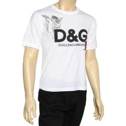 مملوكة مسبقًا Dolce & Gabbana White Logo Heart Printed Cotton T-Shirt S