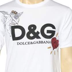 مملوكة مسبقًا Dolce & Gabbana White Logo Heart Printed Cotton T-Shirt S