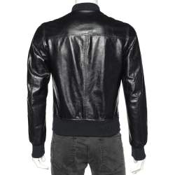 Pre Owned Dolce & Gabbana Black Leather Zip Front Jacket S