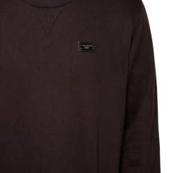 Pre Owned Dolce & Gabbana Brown Knit Logo Patch Long Sleeve Sweater XL