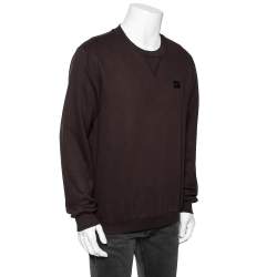 Pre Owned Dolce & Gabbana Brown Knit Logo Patch Long Sleeve Sweater XL