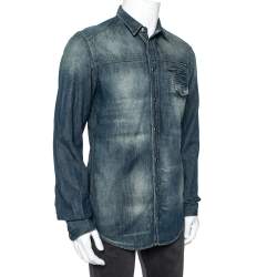 مملوكة مسبقًا Dolce & Gabbana Navy Blue Denim Sicilia Shirt M