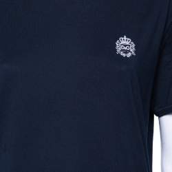Pre Owned Dolce & Gabbana Navy Blue Cotton DG Embroidered Top L