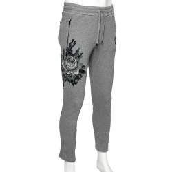مملوكة مسبقًا Dolce & Gabbana Grey Cotton Knit Patch Detail Sweatpants XS