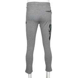 مملوكة مسبقًا Dolce & Gabbana Grey Cotton Knit Patch Detail Sweatpants XS
